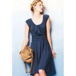 Jen Womens Bodice Jersey Dress Ruffle Collar Pleated Front Gray Size Medium